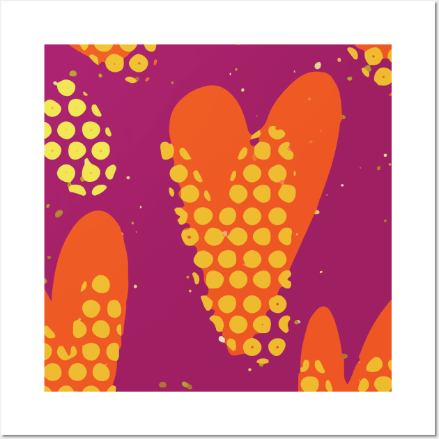 Abstract Hearts Graphic Design in Crimson and Orange Complementary Tones GC-116-10 Wall Art by GraphicCharms